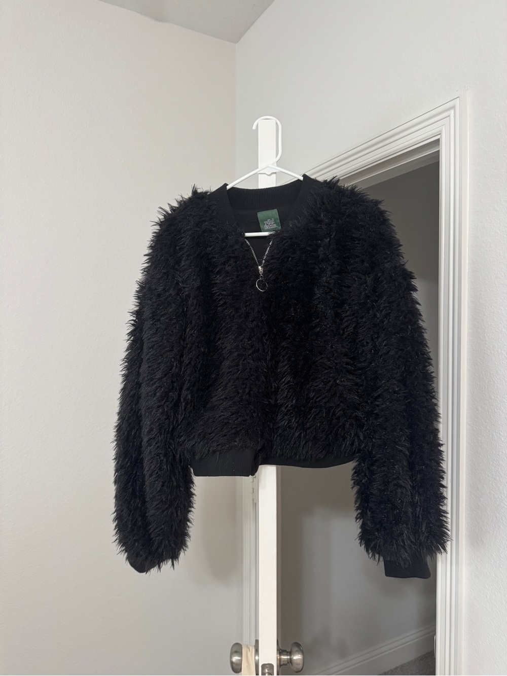 wild fable Black Faux Fur Teddy Jacket with Zip